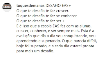 Print de mensagem de aluna EAS